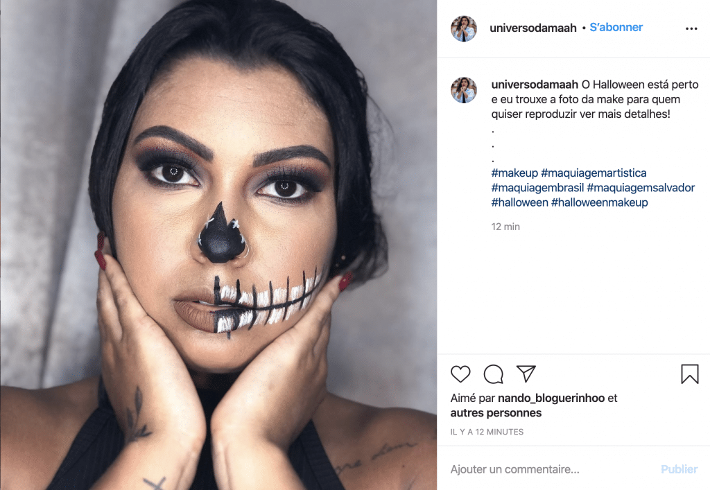 Maquillage éco-responsable squelette femme sur Instagram
