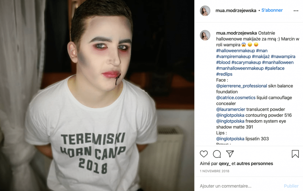 Maquillage éco-responsable vampire homme sur Instagram